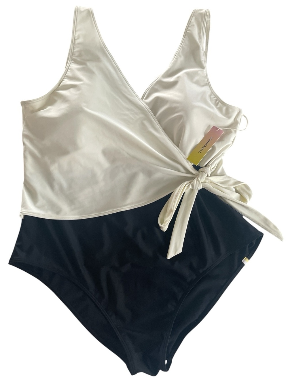 NWT Summersalt The Perfect Wrap One-Piece Swimsuit Cream + Black - Picture 2 of 11